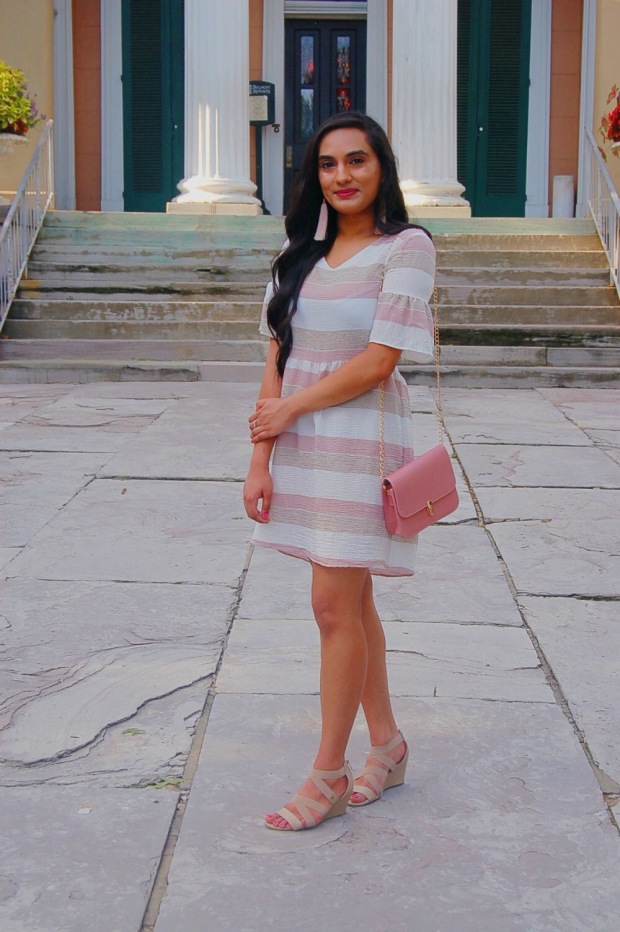 SheIn Pink, Grey, and White Striped Dress